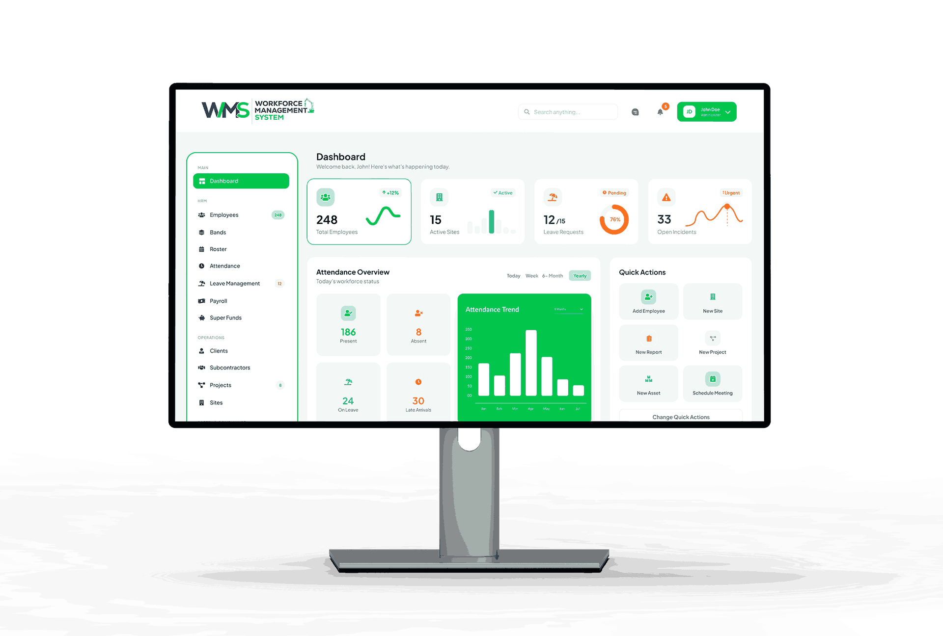 WMS dashboard on desktop monitor